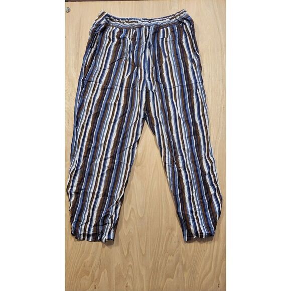 NEW LOOK Womens  PANT  2X Contemporary Blue Brown‎ White Stretch Waist Flat NEW - Picture 2 of 6
